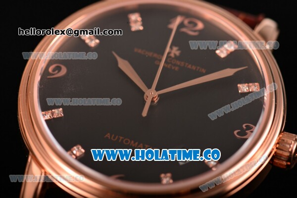 Vacheron Constantin Patrimony Miyota 9015 Automatic Rose Gold Case with Black Dial and Arabic Numeral/Diamonds Markers - Click Image to Close